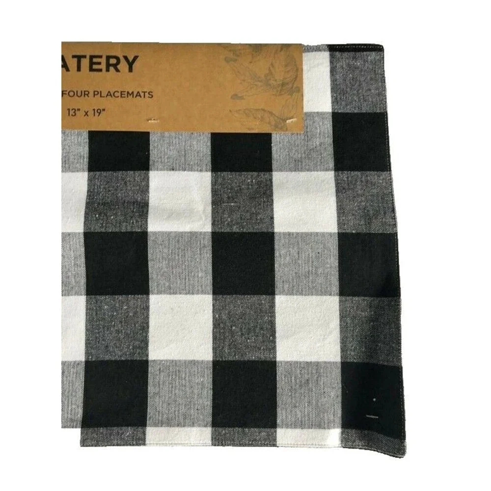 Buffalo Check Black White Placemats Set of 4 Reversible Rustic Cabin Camp 13x19
